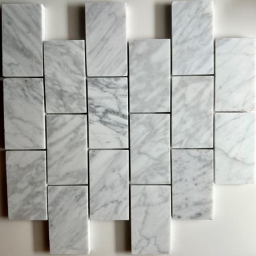 2" x 4" Brickset in Encino – White Carrara Glass Tile