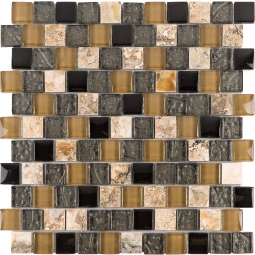 1" x 1" Offset Collection in Onyx Spark Offset Glass Tile