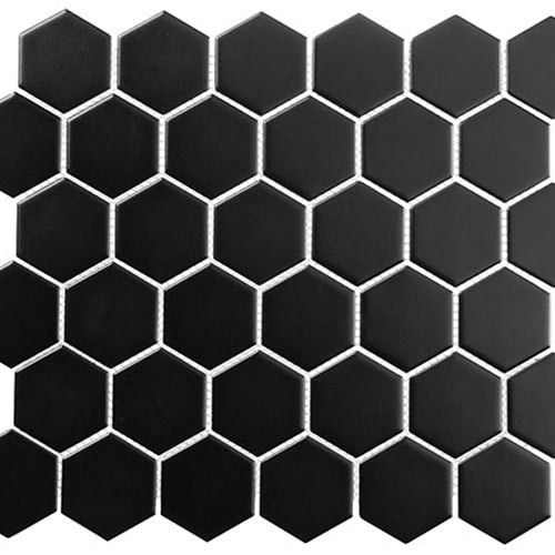 Freedom Avenue Collection - 2" Hex in Pitch Raven Glass Tile