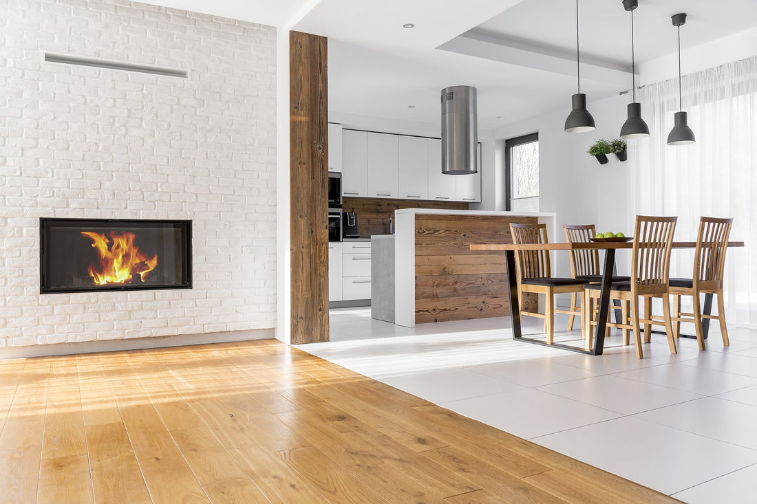 white tile fireplace in a home