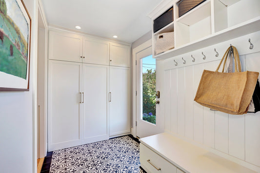 patterned tile in mudroom