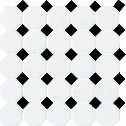 Octagon & Dot in Matte White With 21 Black Gloss Dot 2x2 Tile