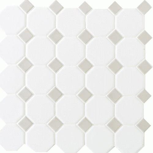 Octagon & Dot in Matte White With 44 Gray Gloss Dot 2x2 Tile