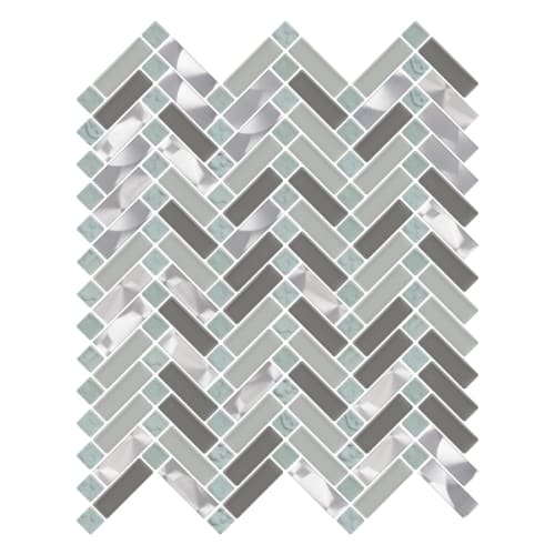 Stippled Herringbone in Crystal Sparkle Glass Tile