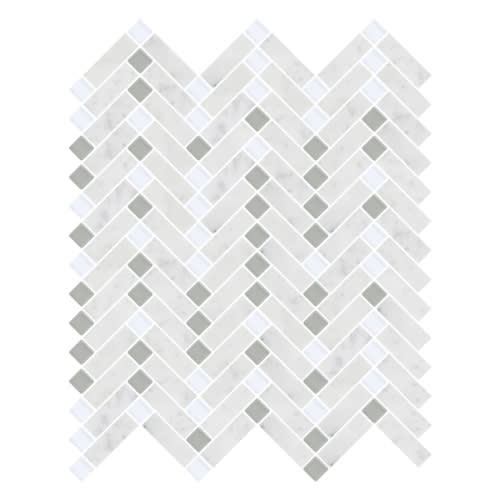 Stippled Herringbone in White Fossil Glass Tile