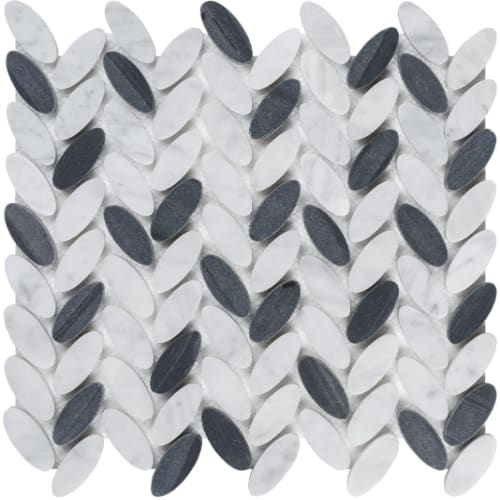 Elyptic Herringbone in Black N White Glass Tile