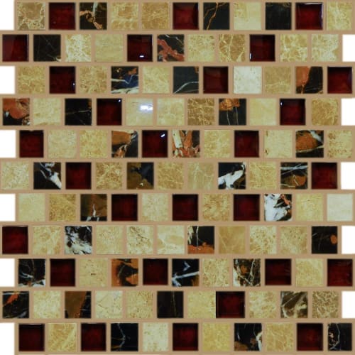 1" x 1" Offset Collection in Cherries Jubilee Offset Glass Tile