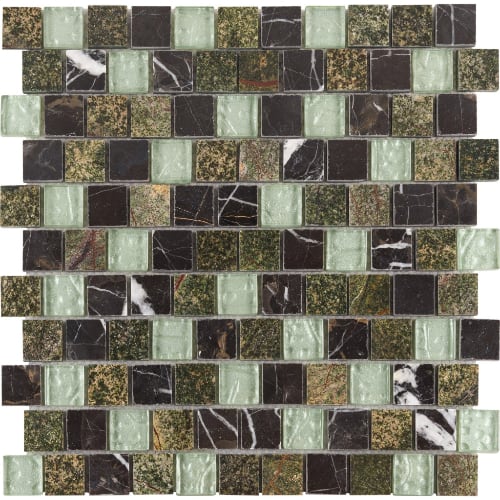 1" x 1" Offset Collection in Mint Chocolate Offset Glass Tile