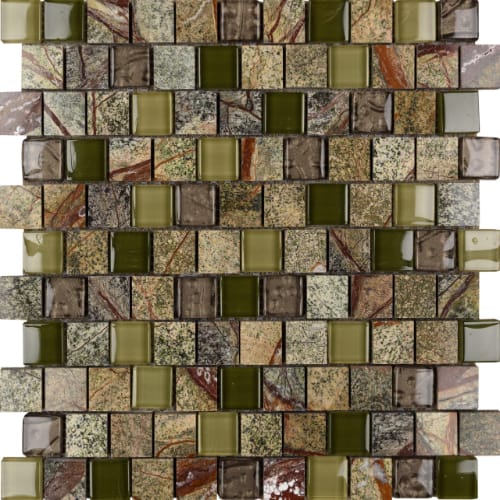 1" x 1" Offset Collection in Wild Forest Offset Glass Tile