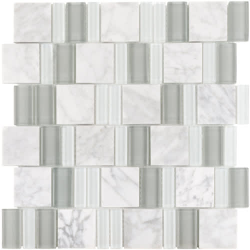 2By Combo in White Fossil Glass Tile