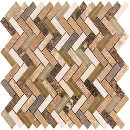 Small Herringbone in Amber Sway Glass Tile