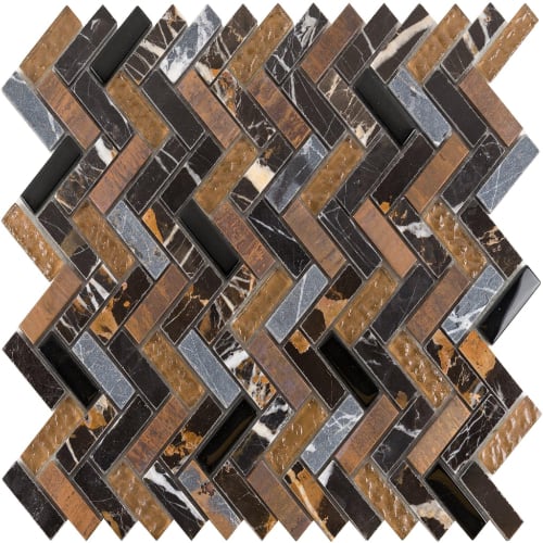 Small Herringbone in Iron Ore Glass Tile