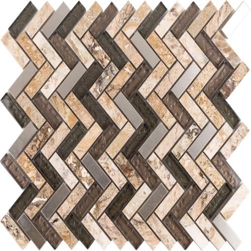 Small Herringbone in Platinum Ravine Glass Tile