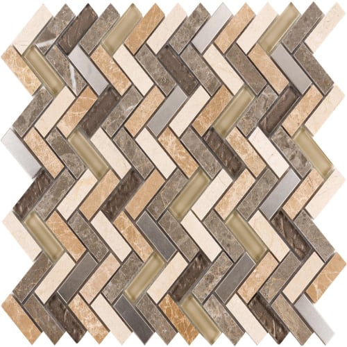 Small Herringbone in Silver Shadow Glass Tile