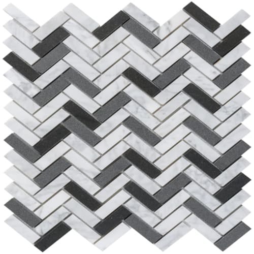 Small Herringbone in Black N White Glass Tile