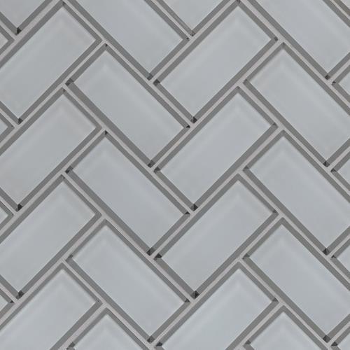 Ice in Ice Bevel Herringbone Glass Tile