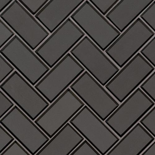 Metallic in Gray Bevel Herringbone Glass Tile