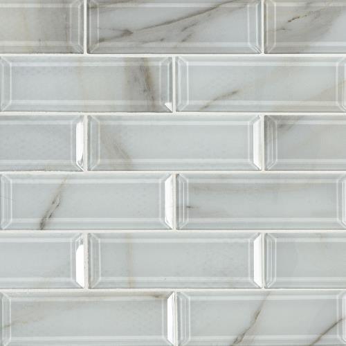 Ivory in Amber Beveled Subway Glass Tile